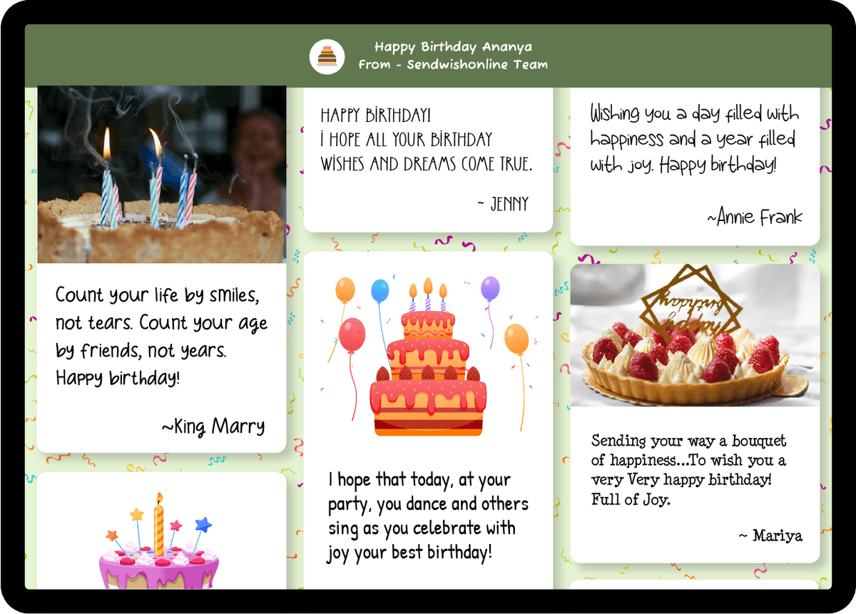 Group board with birthday messages and photos